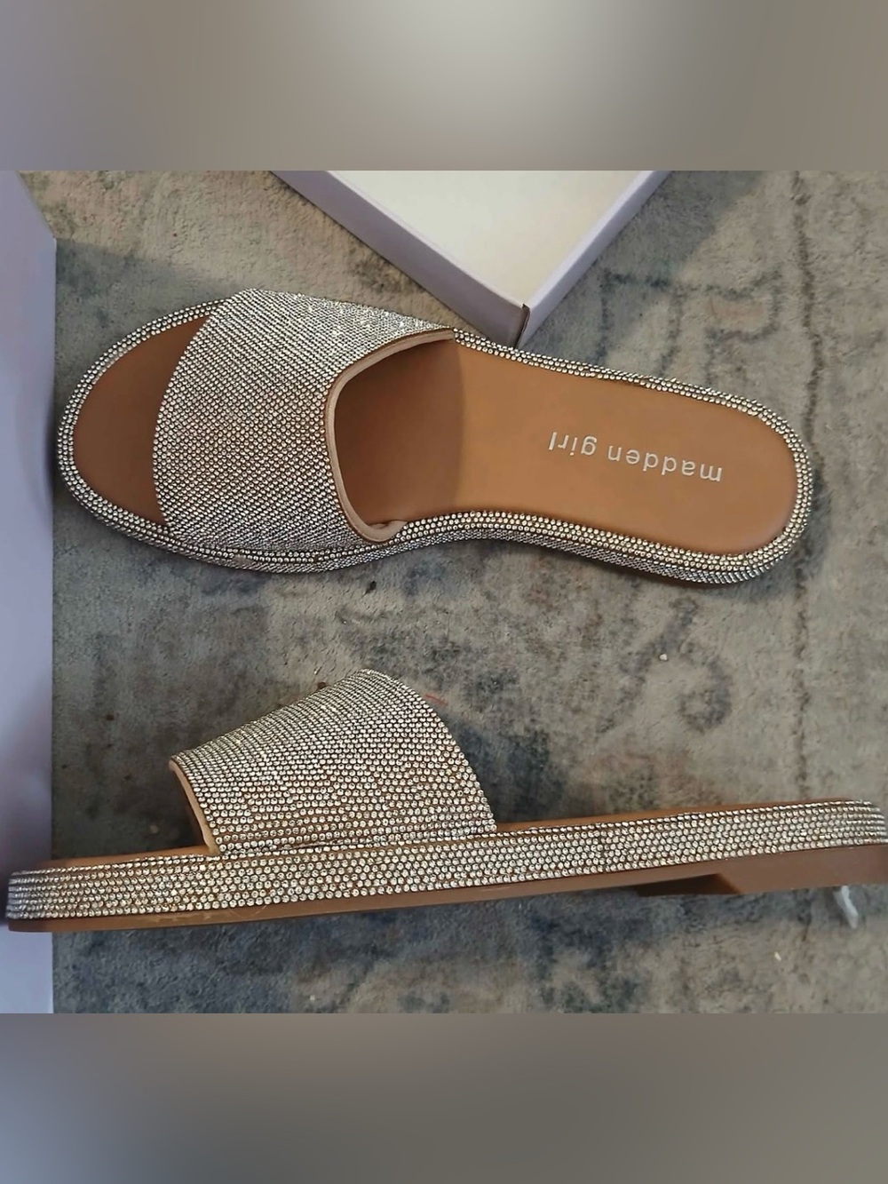 Madden Girl Silver Rhinestone Slide Sandals